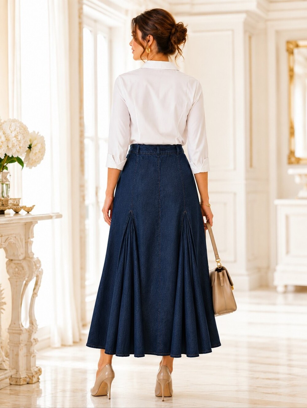 Leon Max Denim Maxi Skirt Dark Indigo A-Line Long Cotton Skirt | Size 8 - Picture 2 of 11